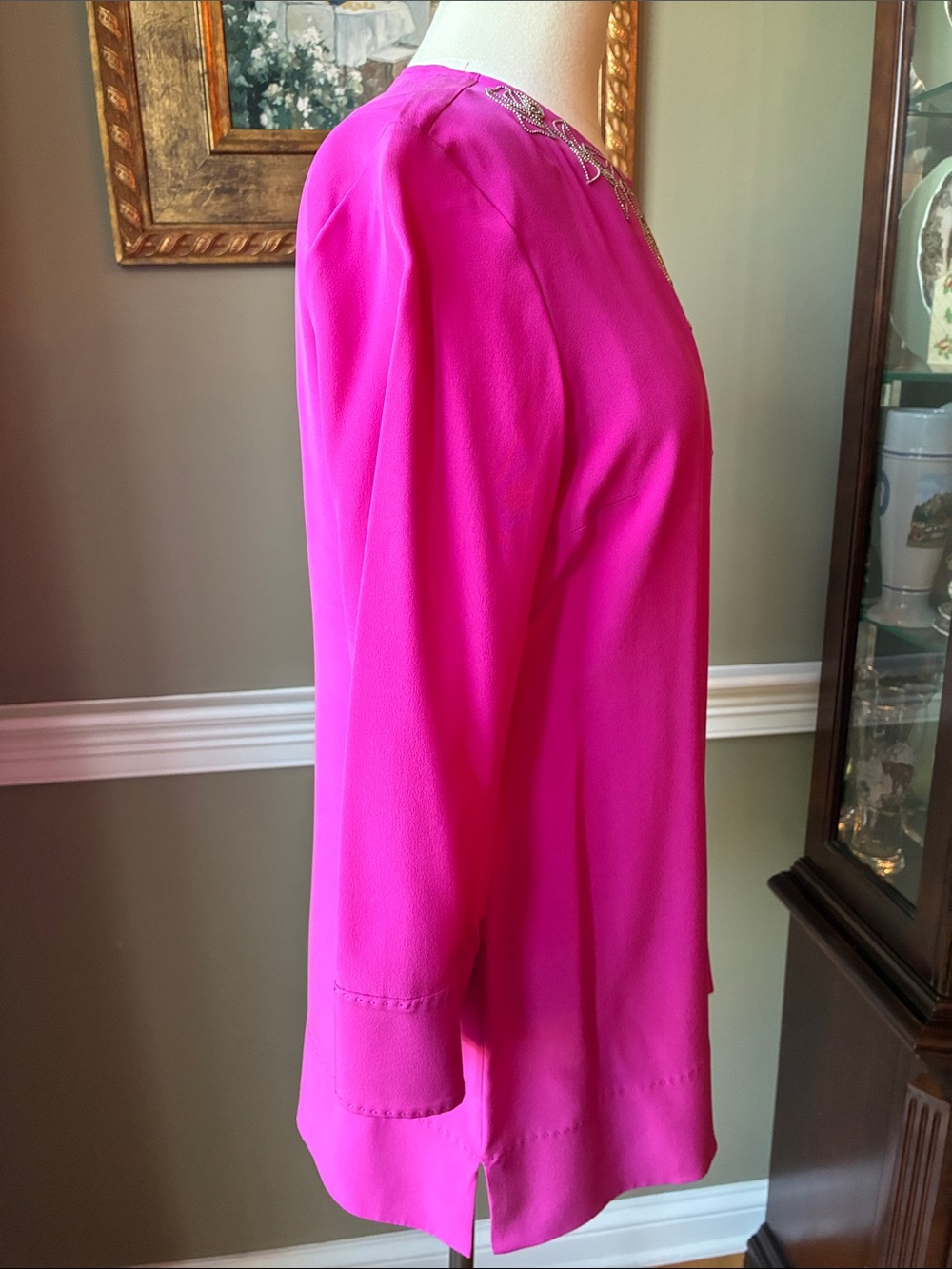 Anne Klein Silk Vibrant Hot Pink Embroidered Tunic Size Medium - Picture 5 of 8